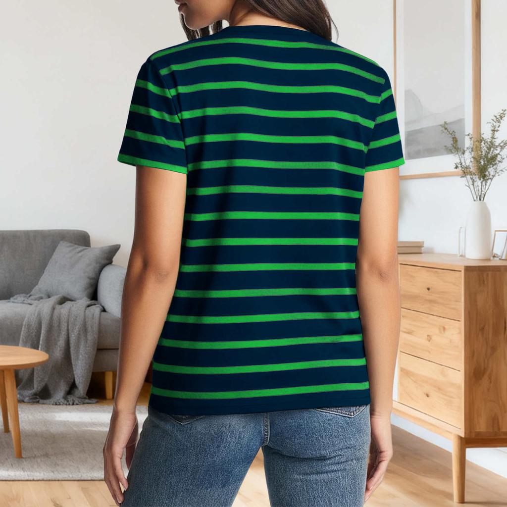Women Striped Short Sleeve Casual Crew Neck T Shirt Classic Fit Soft Cotton Jersey Top for Everyday Wear