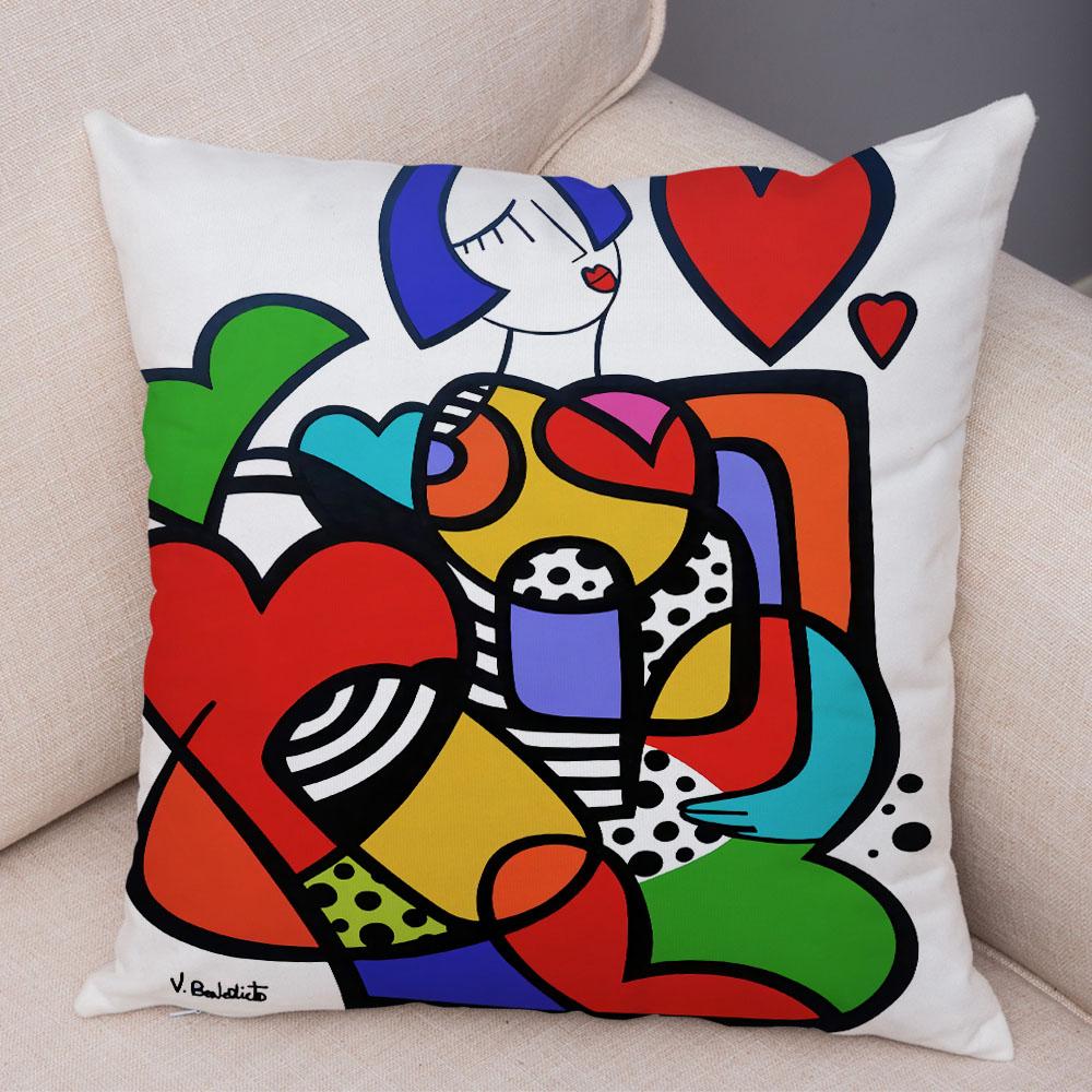 Geometric Cartoon Girl Colorful Abstract Art Drawing Pillowcase Sofa Cushion Cover Home Car Decor Home Decor