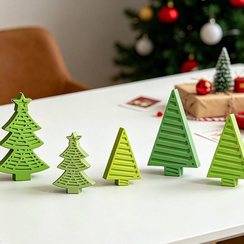 3-Cavity Holiday Tree Shape Casting Mould for Scented Candle Casting, Soap Making Decorative Gypsum Figures