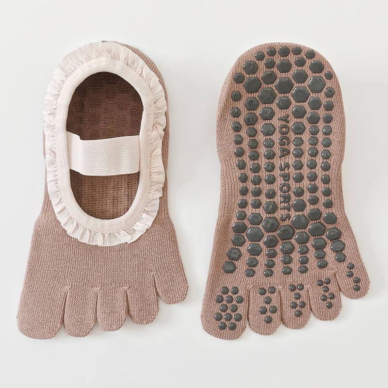Ballet Style Non-Slip Yoga Socks with Lace Open-Back Toes and Silicone Grip