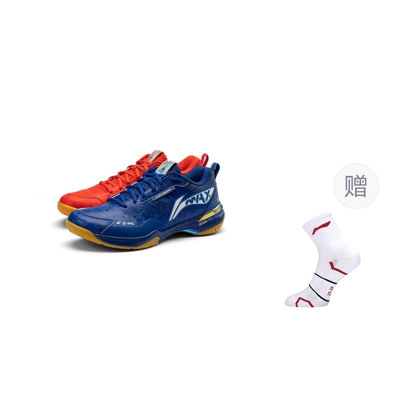 Li Ning Textil, Synthetikleder Rutschfest Abriebfest Niedrig geschnitten Badminton Schuhe Unisex Blau Rot AYAU005-2