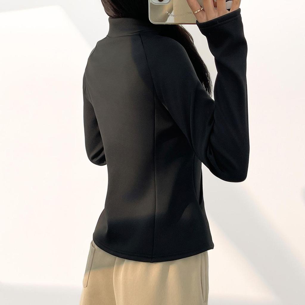 Juyitang Pfirsichsamt Stehkragenjacke – Warme, Dicke, mit Taschen versehene Yogabekleidung für Herbst und Winter