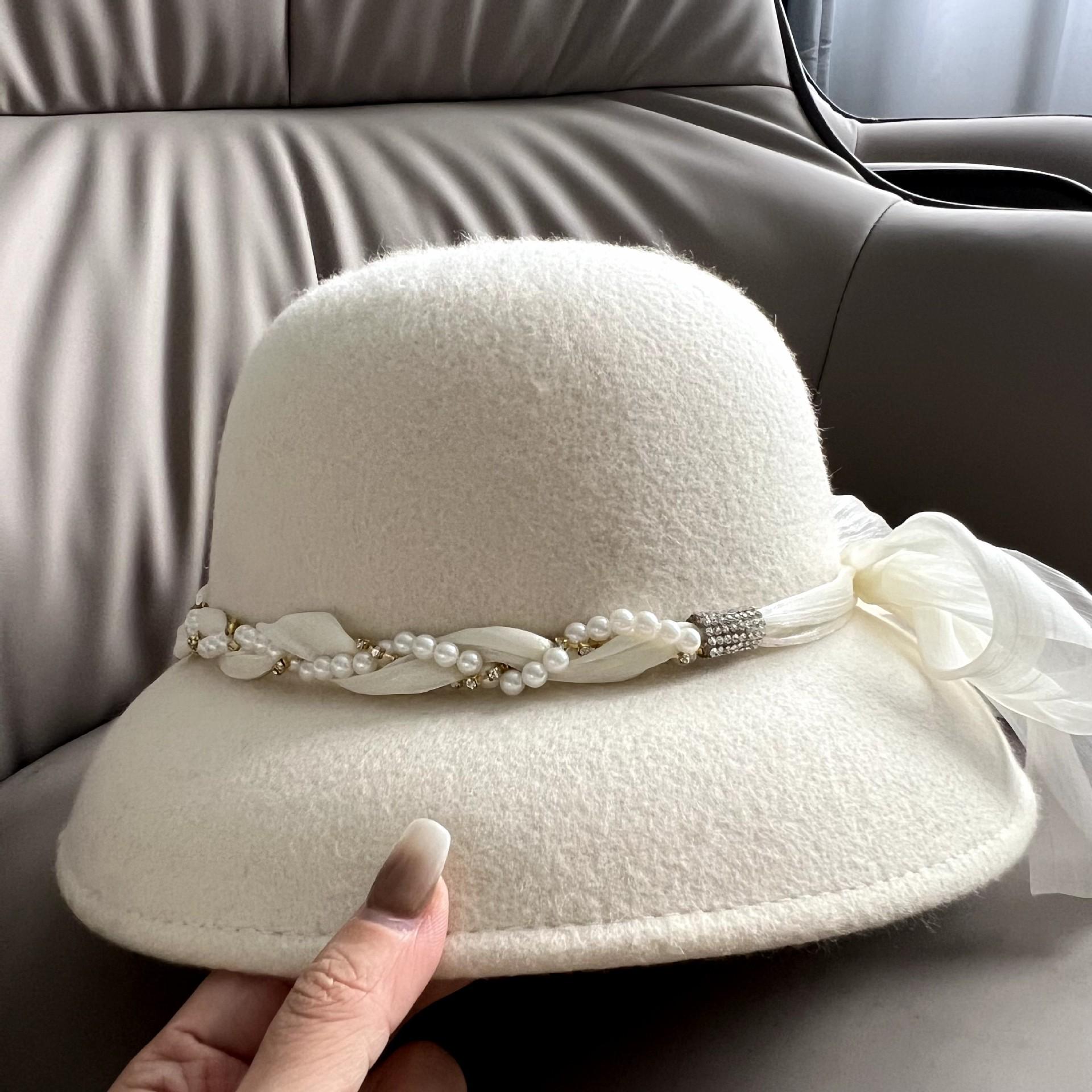 

Элегантный цилиндр в стиле Хепберн для женщин, сетчатый бант на осень и зиму, новый стиль, французская ретро-шляпа из шерсти с небольшим ароматом 55-58cm