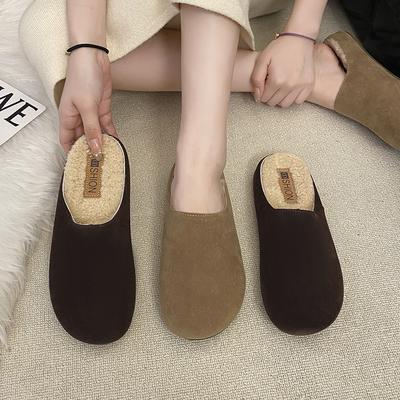 Thick-soled Retro Bag Head Half Slippers Women's Outer Wear 2025 Autumn and Winter New Velvet Warm Half Support One Pedal Lazy Shoes