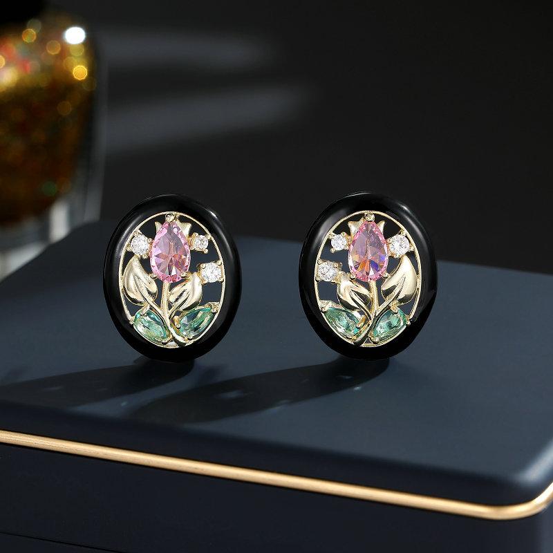 

Серьги-пусеты из серебра 925 пробы, нишевый дизайн, темпераментные, милые и свежие, овальные полые серьги-капли с глазурью, серьги-пусеты в виде роз чёрный