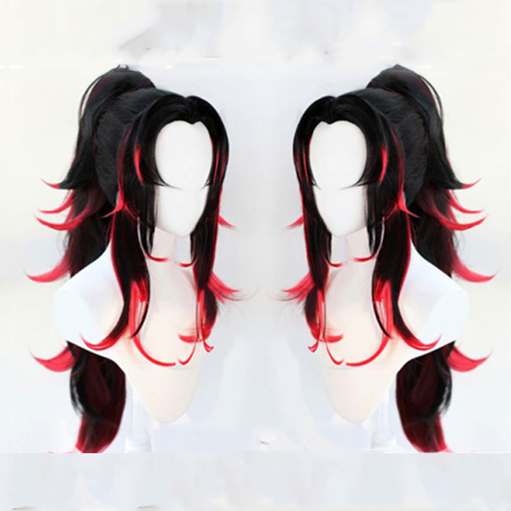 HAIRJOY Capelli Sintetici KNY Kokushibo Lunga Liscia Coda di Cavallo Rosso Nero Parrucca Cosplay Parrucche per Feste Parrucche di Halloween