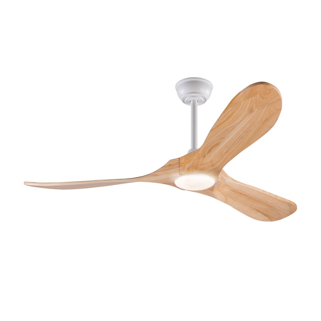 Ventilatore da soffitto da 52 pollici con luce e telecomando, tre pale in legno massello, 3 CCT, dimmerabile, reversibile, 6 velocità, funzione di memoria del timer