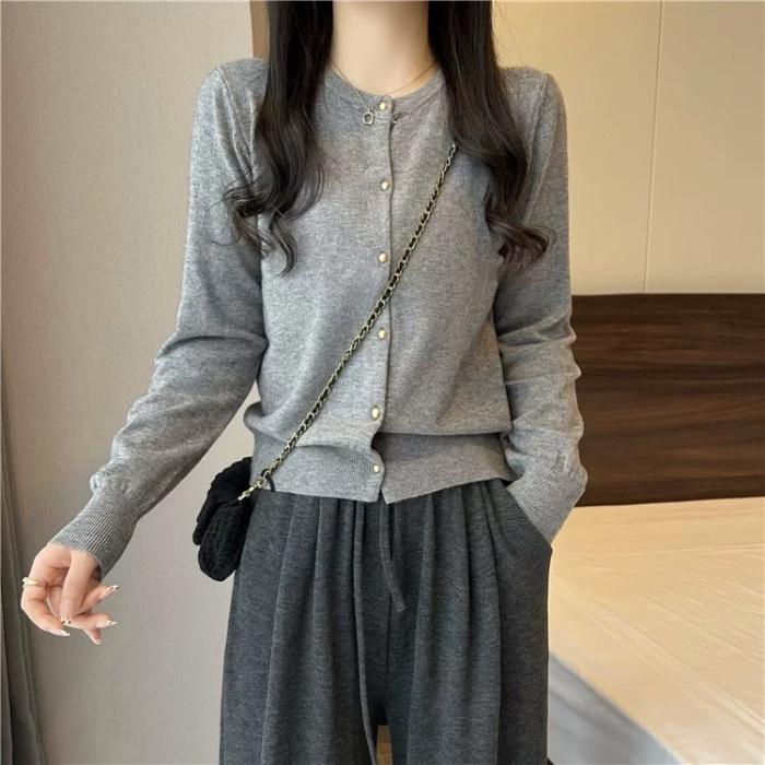 Versatile Round Neck Knit Cardigan Coat for Women - Early Autumn Loose & Slimming Design