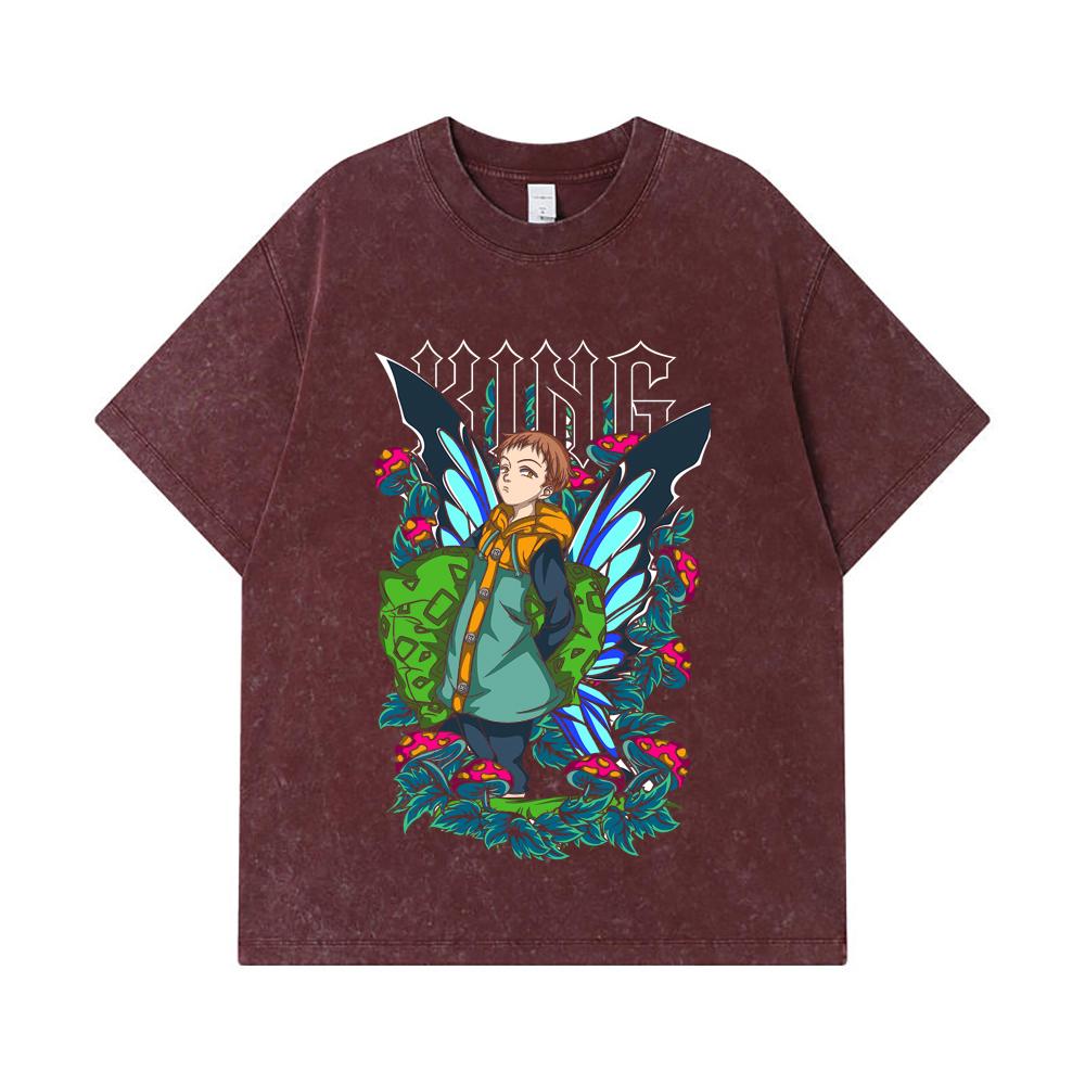 275 GSM Washed T-shirts 100% Cotton Seven Deadly Sins V6 King Print Unisex Heavy Cotton T Shirt