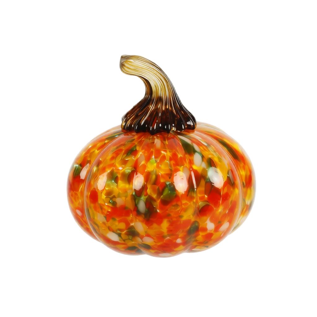 Handcrafted Glass Pumpkin Figurine Decorative Ornament with Multicolored Pattern for Halloween Autumn Table Centerpiece Home Decor