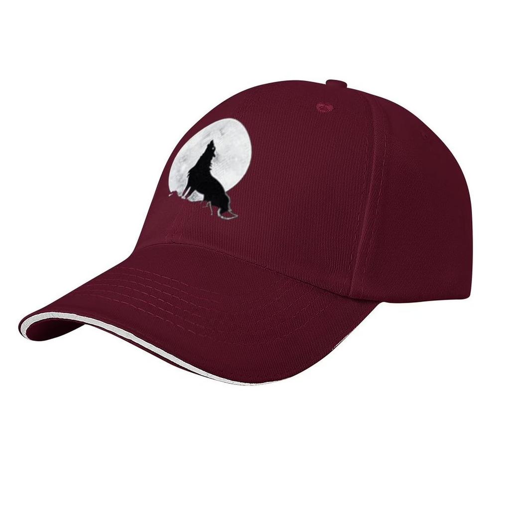 Wolf Howling at Moon Baseball Cap Polyester Novelty Casual Outdoor Running Adjustable Adult Cap
