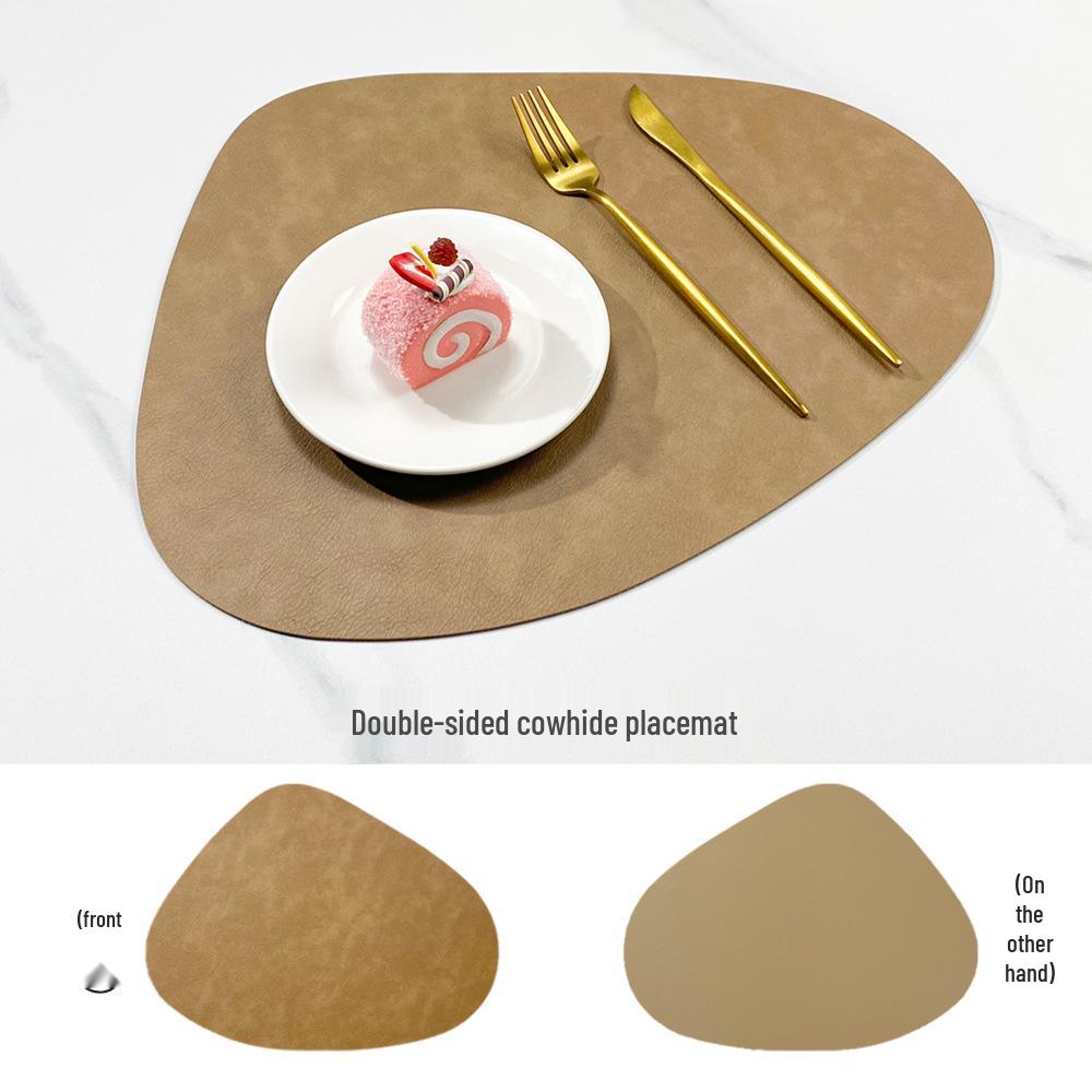Nordic Cowhide Teardrop Leather Placemat, Double-Sided, Non-Slip PU Heat Insulation for Dining Tables
