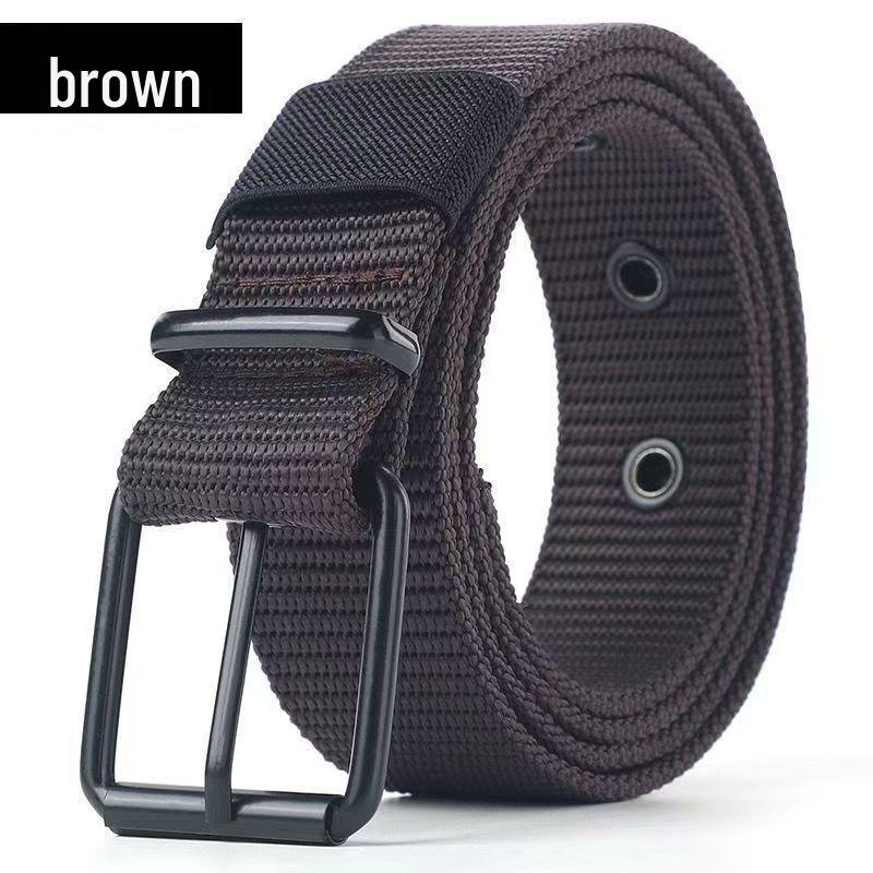 Men's Multi-Hole Military Canvas Leather Belt - Pin Buckle for Jeans & Work