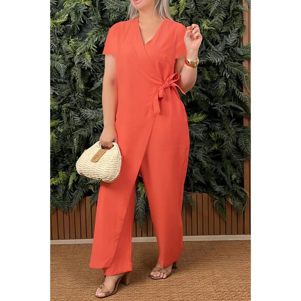 Female Casual Jumpsuit V-Neck Sleeveless Lace-up Jumpsuits for Women Fashion Office Holiday Womens Clothing Jumpsuits Summer