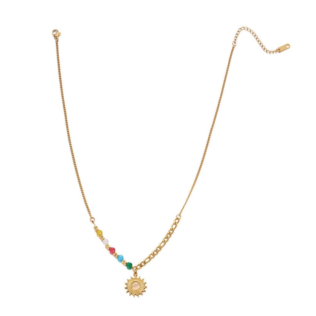 

Beach Vacation Style Stainless Steel Shell Sun Pendant Double Layer Necklace For Women And Men Sun