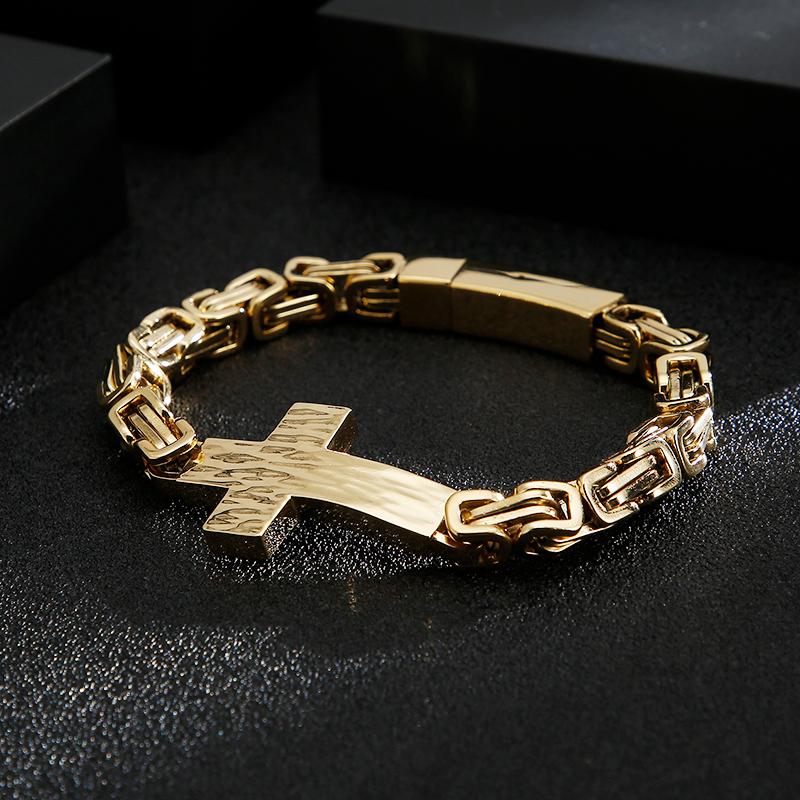 Classic Byzantine Chain Link Bracelet Christian Cross Charm Bracelets for Men Stainless Steel Byzantine Chain Link Bracele