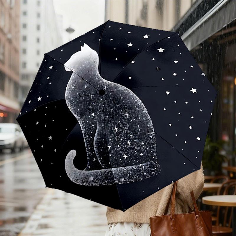 Starry Night Cat: A Unique Day Companion - Auto-Opening/Closing Umbrella, Outdoor Travel Accessory, Lightweight and Durable