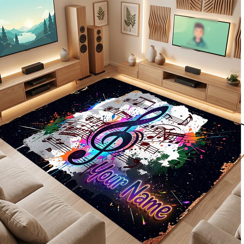 Music Theme Soft Crystal Velvet Rug Custom Name & Text Print Non Slip Floor Rug for Bedroom Living Room