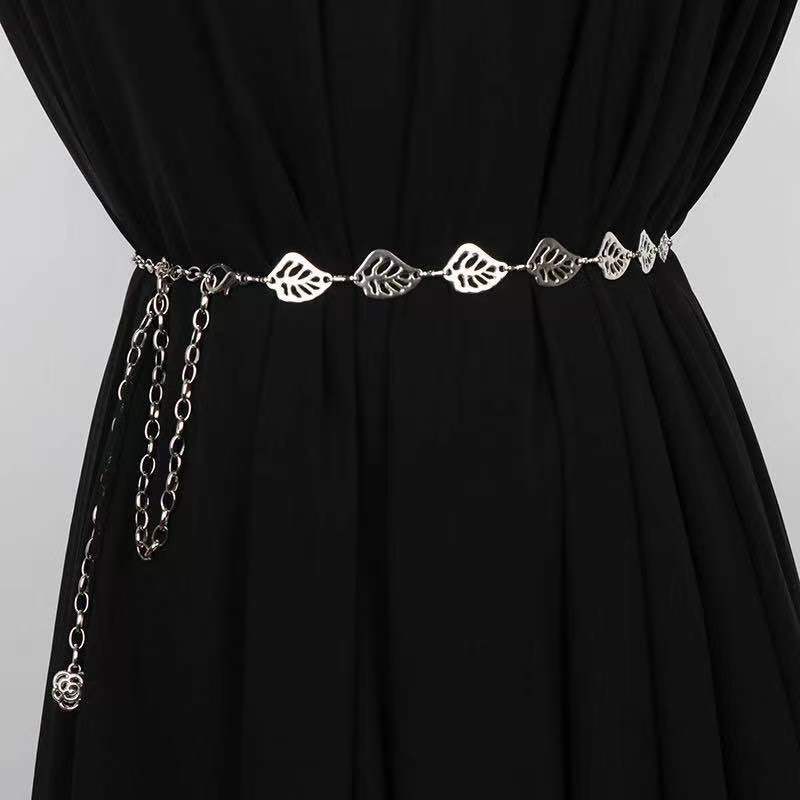 

Ретро Металлическая Цепочка на Талию с Листьями Женское Платье Модное и Универсальное. Пояс, украшенный цепочкой, хорошо сочетается с юбкой и рубашкой. 110cm