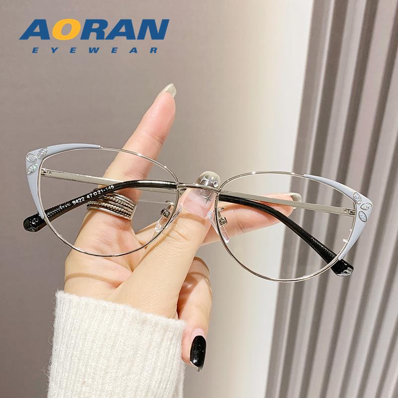 

Женская модная оправа для очков «кошачий глаз» с акцентом из стразов, готова для установки рецептурных линз, линзы с защитой от синего света.