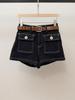 Yi Li Zhuoya French Retro Wide Leg Denim Shorts for Women