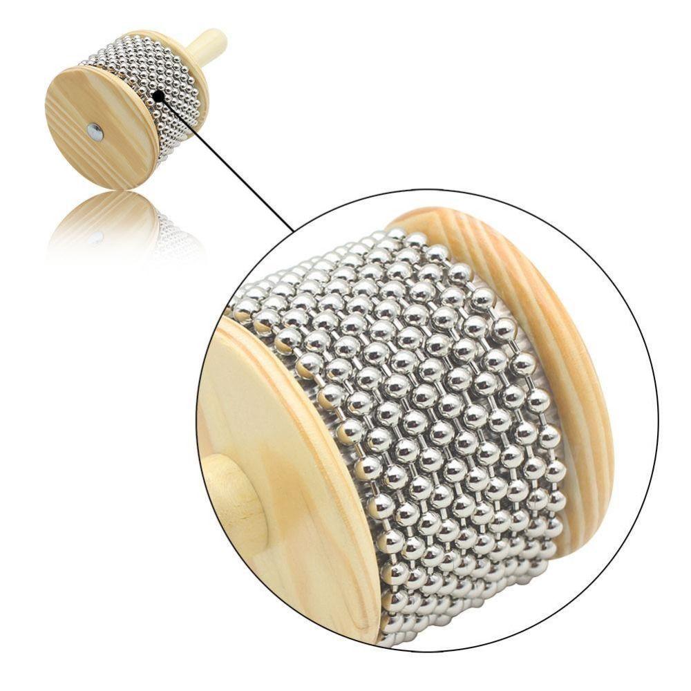 Wooden Handle Wooden Cabasa Stainless Steel Beads Hand Crank Toy Teaching Supplies