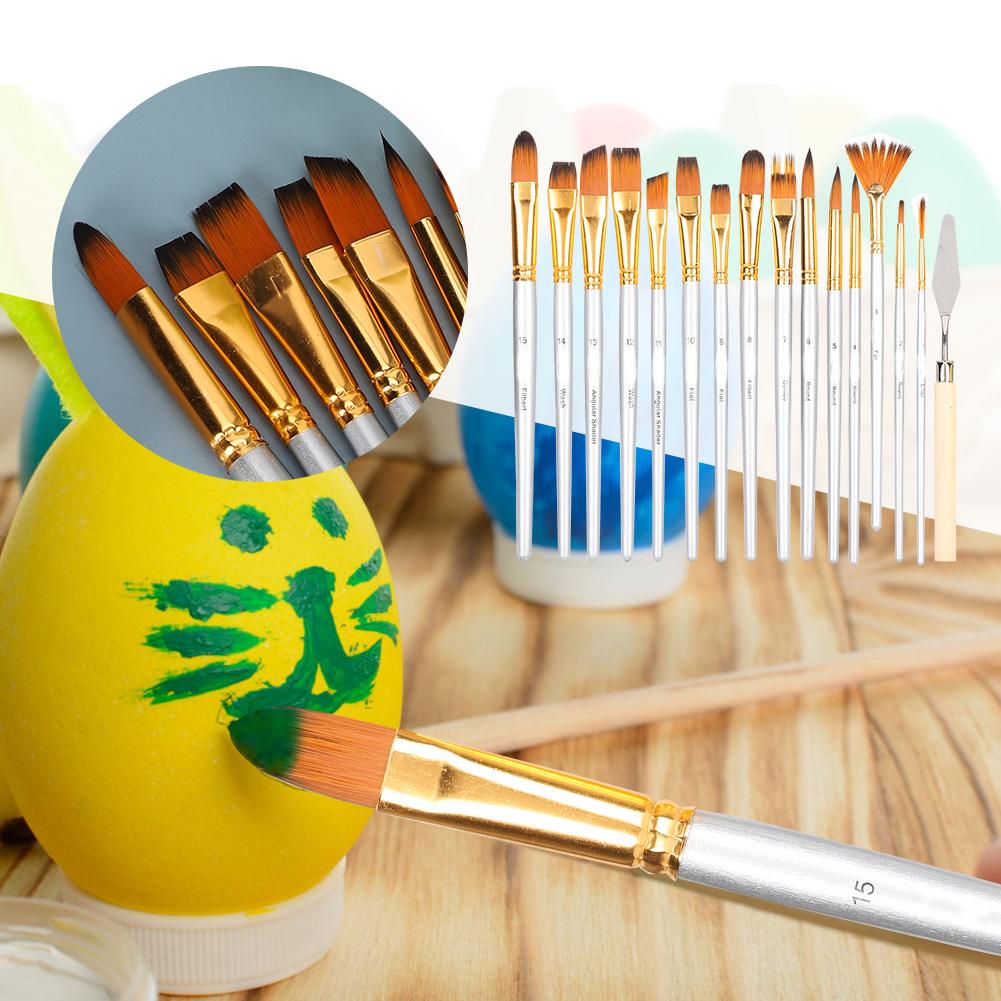 17Pcs Painting Brush Set Acrylic Professional Silver Round Rod Nylon Wool Art
