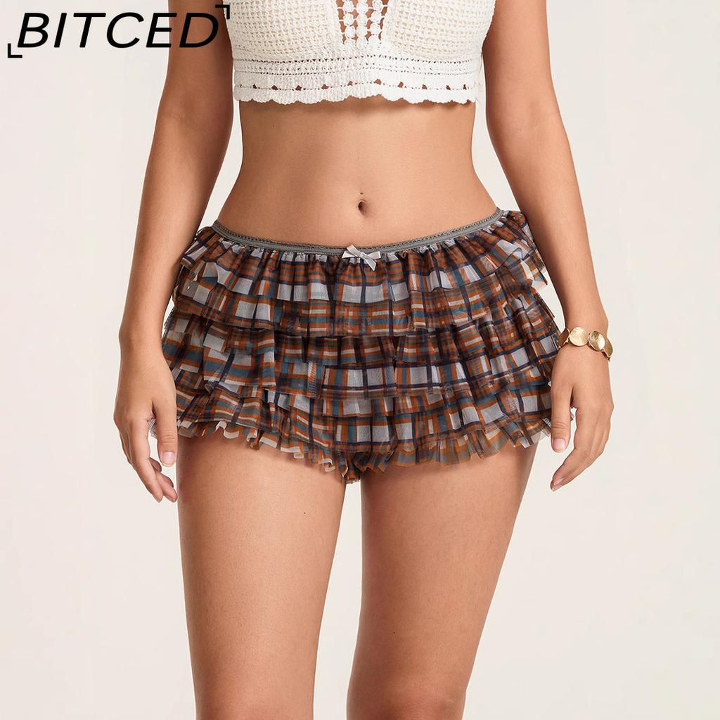 BITCED Fishnet Skirt-Trousers: Sensual Ladies' Casual Summer Layered Stretch Holiday Beach Low-Waist Shorts
