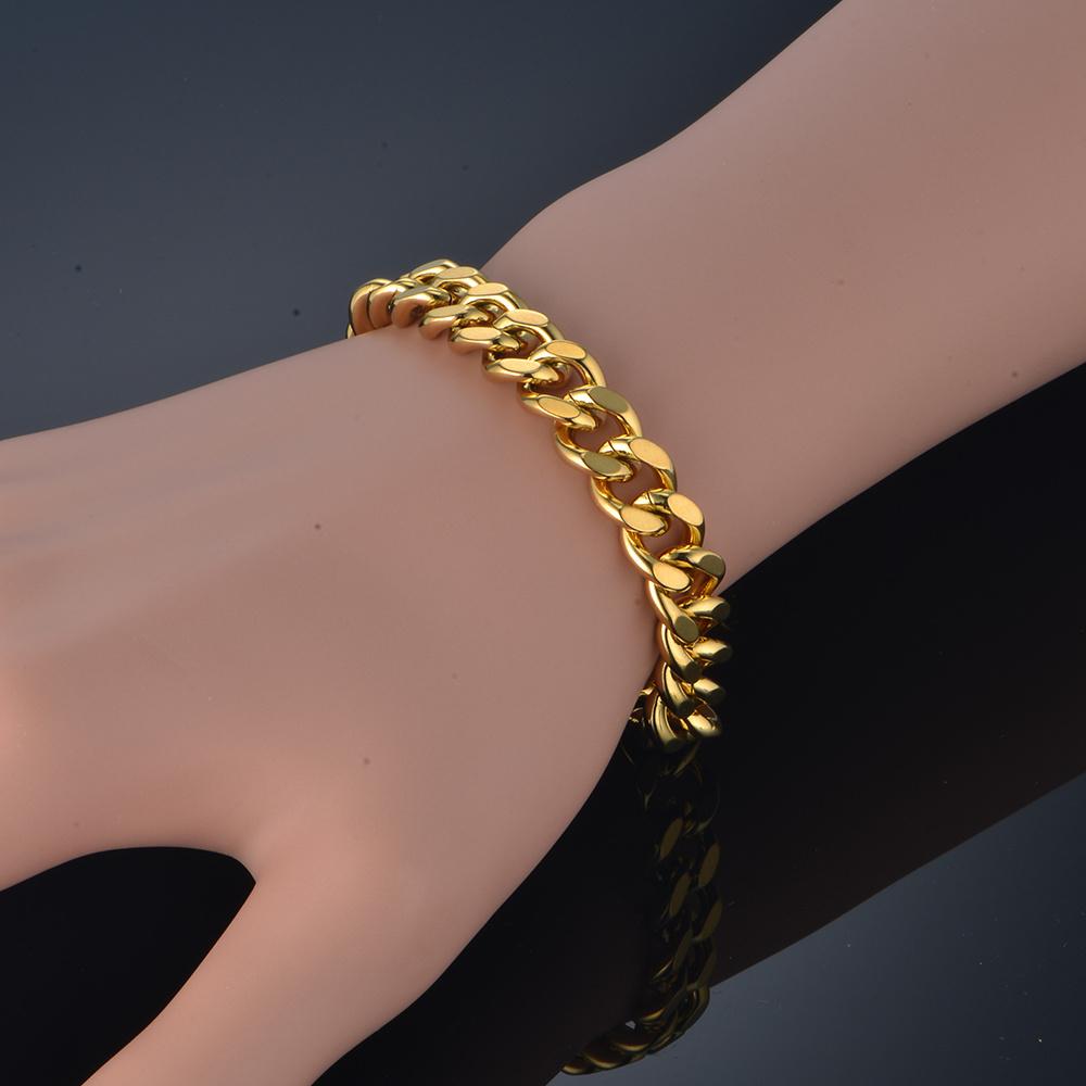 Punk Curb Cuban Link Chain Bracelet 21cm Gold Silver Color Stainless Steel 9mm Hand Chains For Women Men Jewelry Gift