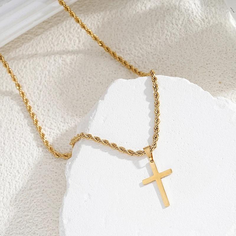 New Stainless Steel Cross Pendant Necklace for Men Women Minimalist Gold Color Jewelry Male Female Necklaces Chokers Gifts 2025