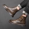Fashion Leather Fashion Basic Boots Men Side Zipper Men's Shoes Outdoor Male Motorcycle Boots All-match Fashion Mens High Top Sneakers