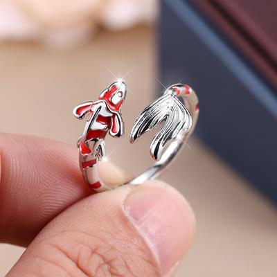 Anillo abierto de carpa abierta de aceite rojo animal, anillo abierto de pez pequeño personalizado de estilo Simple y moderno