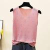2023 Shiny Silk Sleeveless V-Neck Women's Vest - Spring/Summer New Style, Loose Fit with Hot Diamond Sling Knitted Design