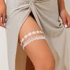 SHIXIN 2Pcs Elegant White Lace Flower Elastic Thigh Leg Chain Women Sexy Imitation Pearl Tassel Thigh Legging Party Body Jewelry