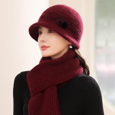 Zimowa dzianinowa czapka gruba ciepła długa szalik 2-częściowy zestaw dla kobiet matka dodaje futro podszyte modną czapką z futra królika