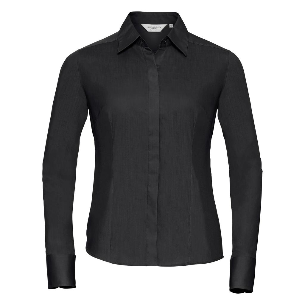 Russell Collection Ladies/Womens Long Sleeve Poly-Cotton Easy Care Fitted Poplin Shirt
