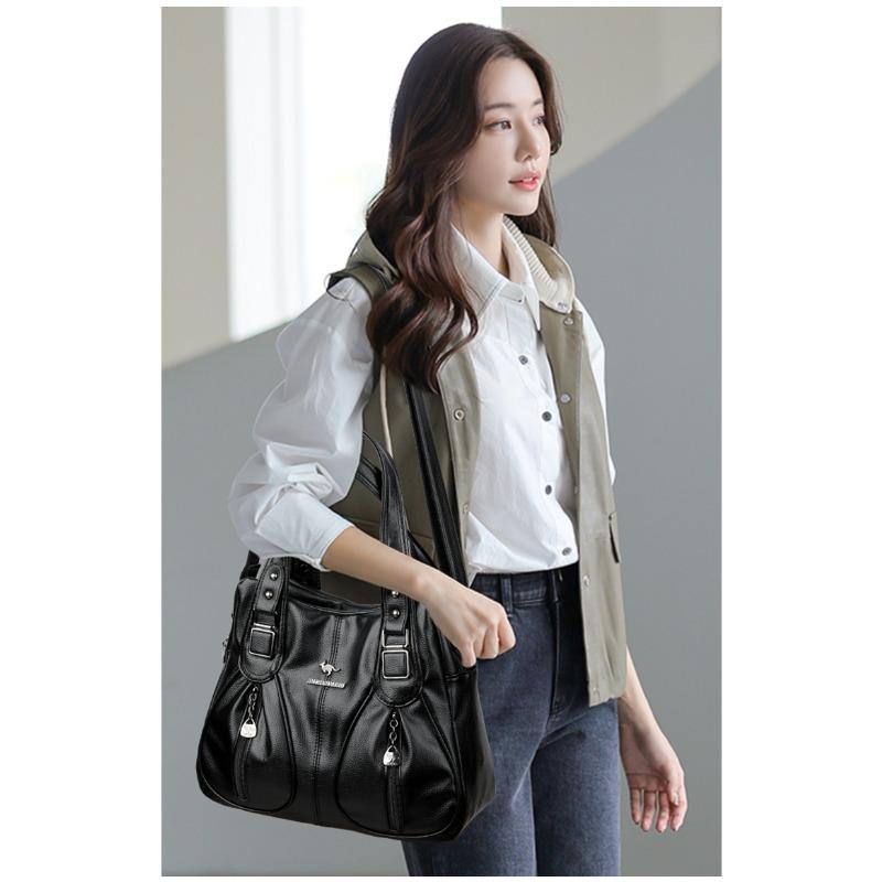 Vintage Faux Leather Handbag for Women Multi-pocket Shoulder Bag Casual Commuter Tote Bag Perfect for Daily Commuting Shopping Ladies' Holiday Gifts