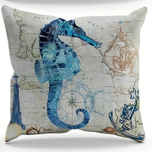

Подушка декоративная с картой морской черепахи, морского конька, морской звезды, ультрамягкий полиэстер, для дивана в гостиной, спинки, автомобильная наволочка 16x16in 40x40cm
