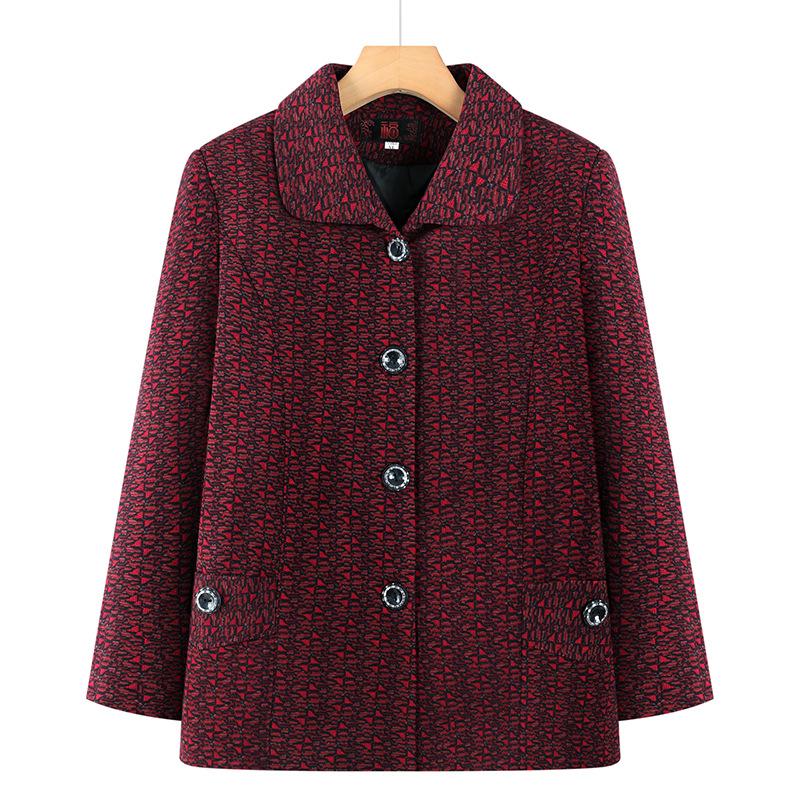 Classic Spring Plaid Jacket for Women - Elegant Cardigan for Middle-Aged & Elderly Ladies XL (80-95 lbs)