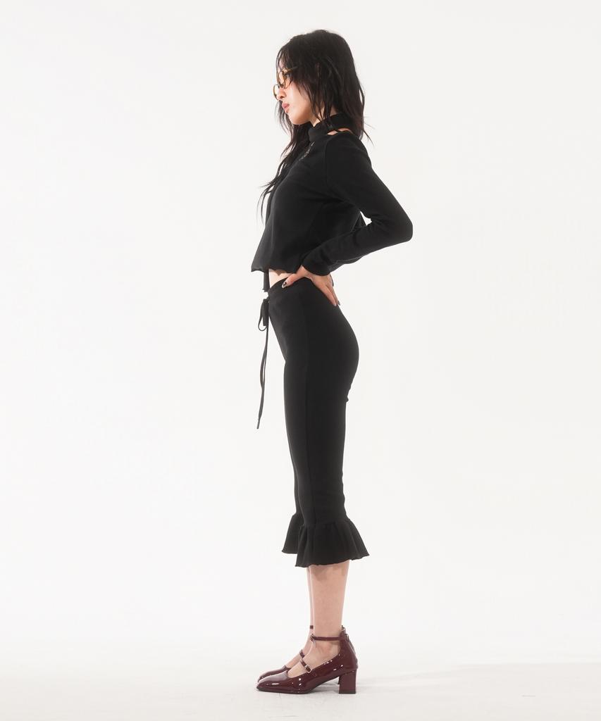 FANYOUNG Frill Capri Pants Black
