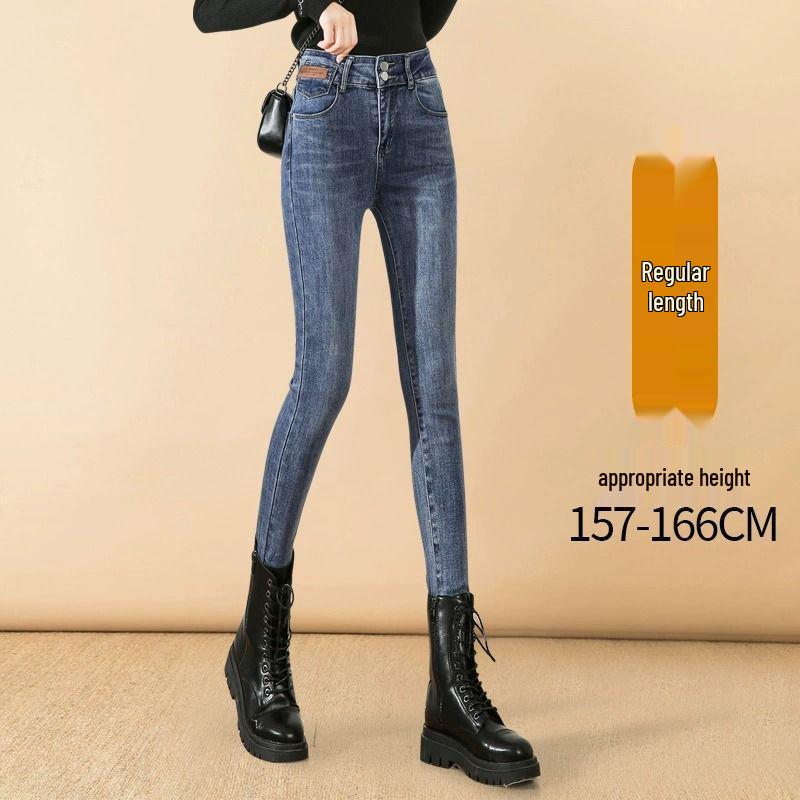 

Women s Tall Blue Velvet-Lined Skinny Jeans, Winter 2025, High Waist, Slim Fit, Stretch Pencil Pants M