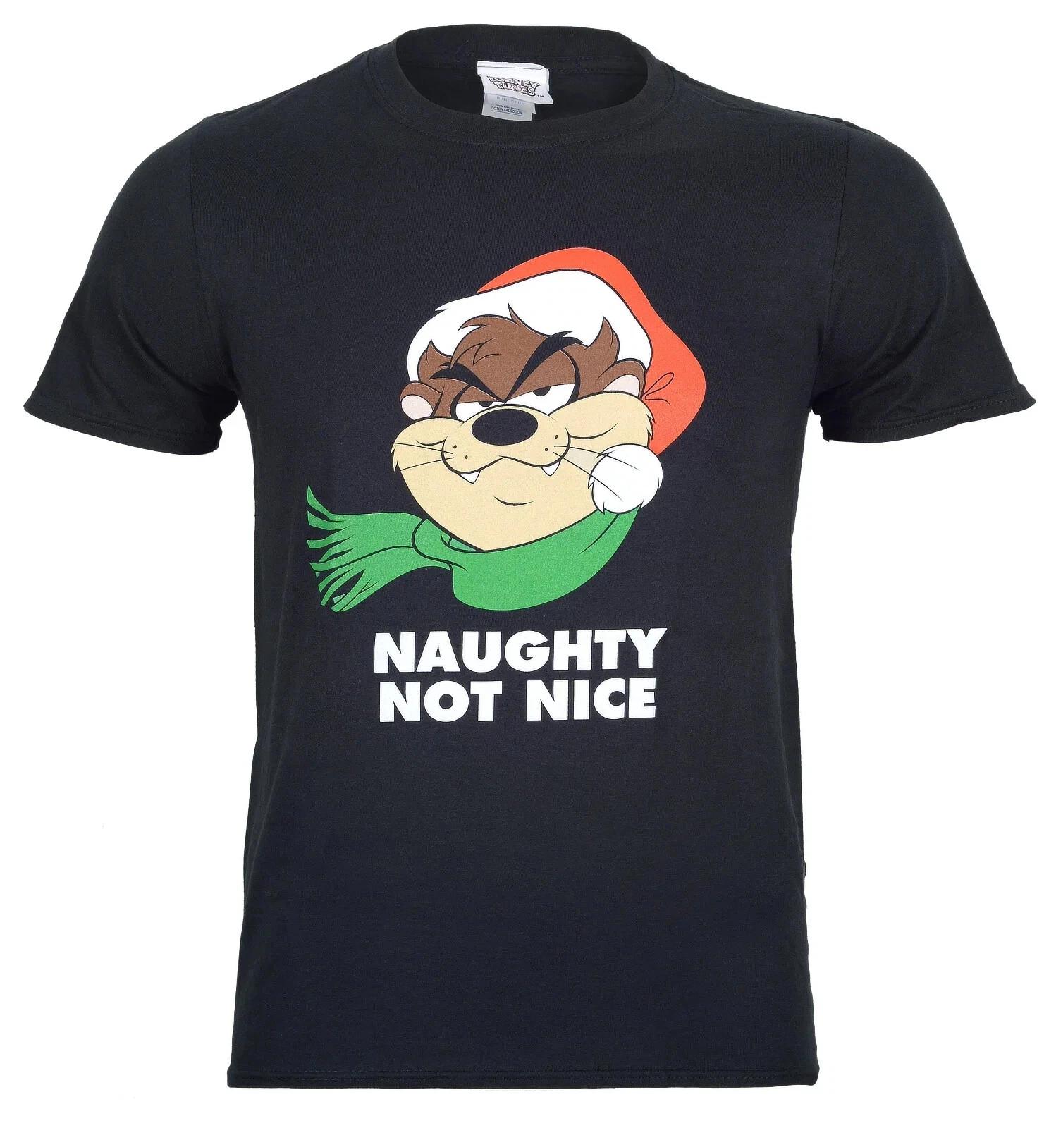 Offiicial Christmas Taz T Shirt Looney Tunes Naughty Not Nice Santa New S M L XL L