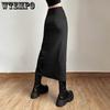 WTEMPO Frauen Side Split Casual Alle-spiel Langen Schwarzen Rock Weibliche Hohe Taille Feste Röcke Streetwear