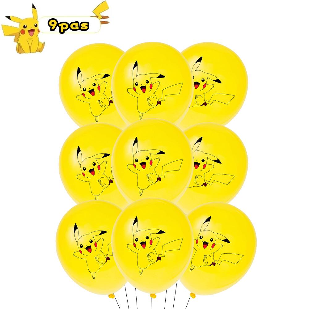 

9/18pcs Pokemon Latex Balloons Birthday Decorations Cartoon Pikachu Squirtle Characters Children Baby Shower s Round Sensory Durable Bouncy Elastic 9pcs