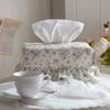 Rose Flower Home Living Rectangle Premium Cotton Tissue Box Cover with Lace, Well-Stitched House Decoration Refill Holder, Facial Paper Dispenser for