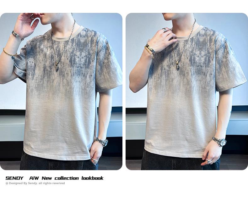 Men's 2024 Summer Trendy Round Neck Pure Cotton Short-Sleeve T-Shirt with Print