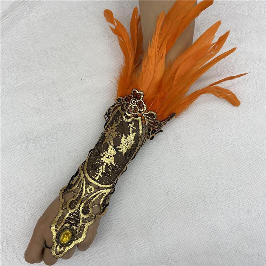 Bracelet Plume Gant Plume Gothique Dentelle Dorée Creuse Manchette Dentelle
