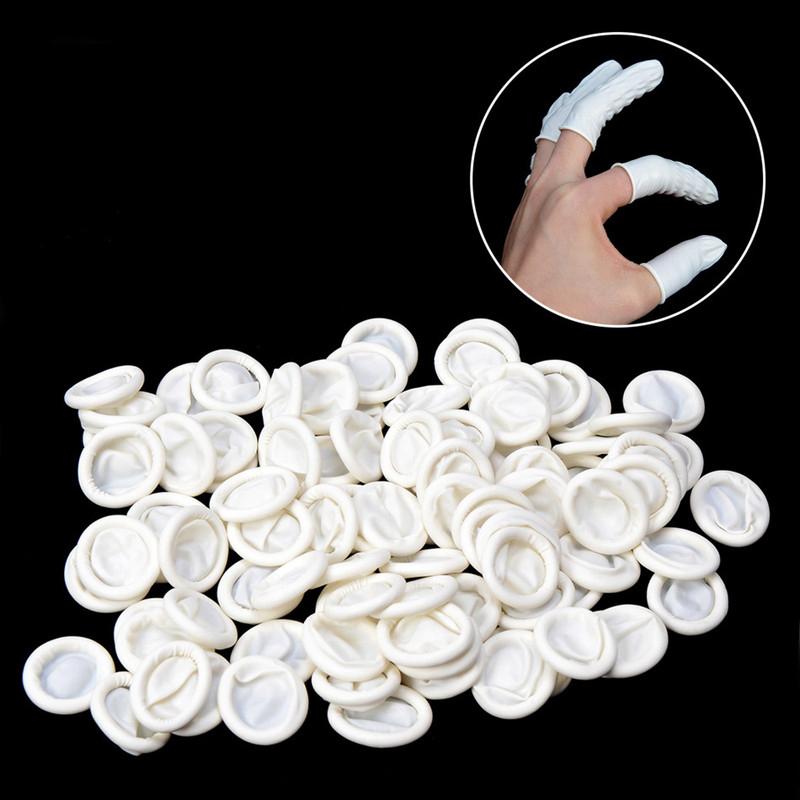 100 st Engångs Latex Gummi Fingerhylsor Set Fingerspets Skyddshandskar För Telefon Klocka Reparationsverktyg