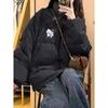 American Trendy Women's Oversized Black Stand Collar Down Cotton Winter Jacket