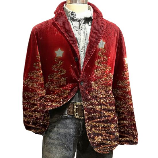 

Пиджак Костюм Вельветовая Зимняя Куртка Приталенный Однобортный Пиджак Лацкан Длинный Рукав 3D Принт на Рождественскую Тематику Верхняя Одежда M